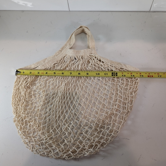 Beige Cream Mesh Tote Bag Nautical Rope - Picture 7 of 9